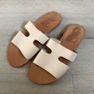Ancient Greek Sandals Taygete Off White Leather Slide Sandals Size 38 Handmade